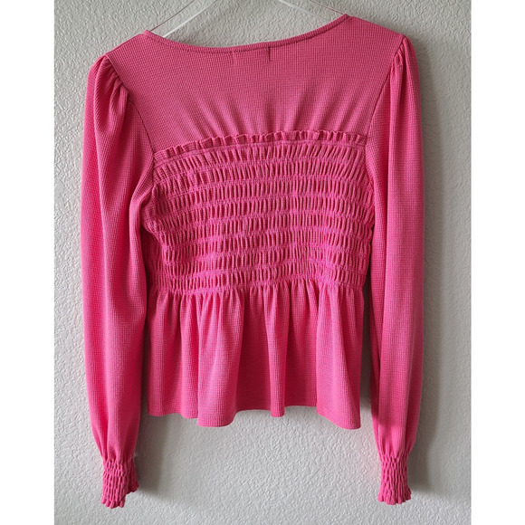 Altar’d State Milkmaid Square Neck‎ Thermal Top SZ Medium Smocked Pink Cropped - Picture 7 of 8